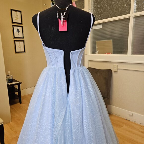 Size 0 light blue sparkle prom dress with corset look top and full ballgown - Picture 7 of 11
